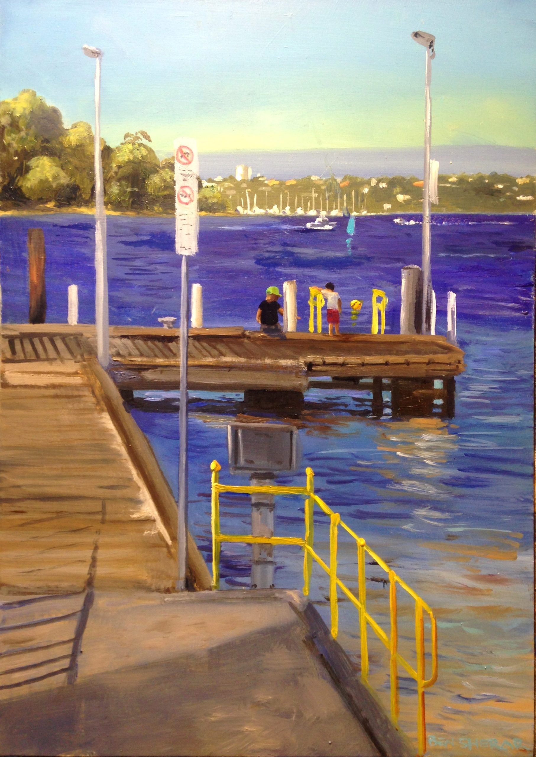 Point Walter Jetty original plein air oil painting on aluminium by Ben Sherar