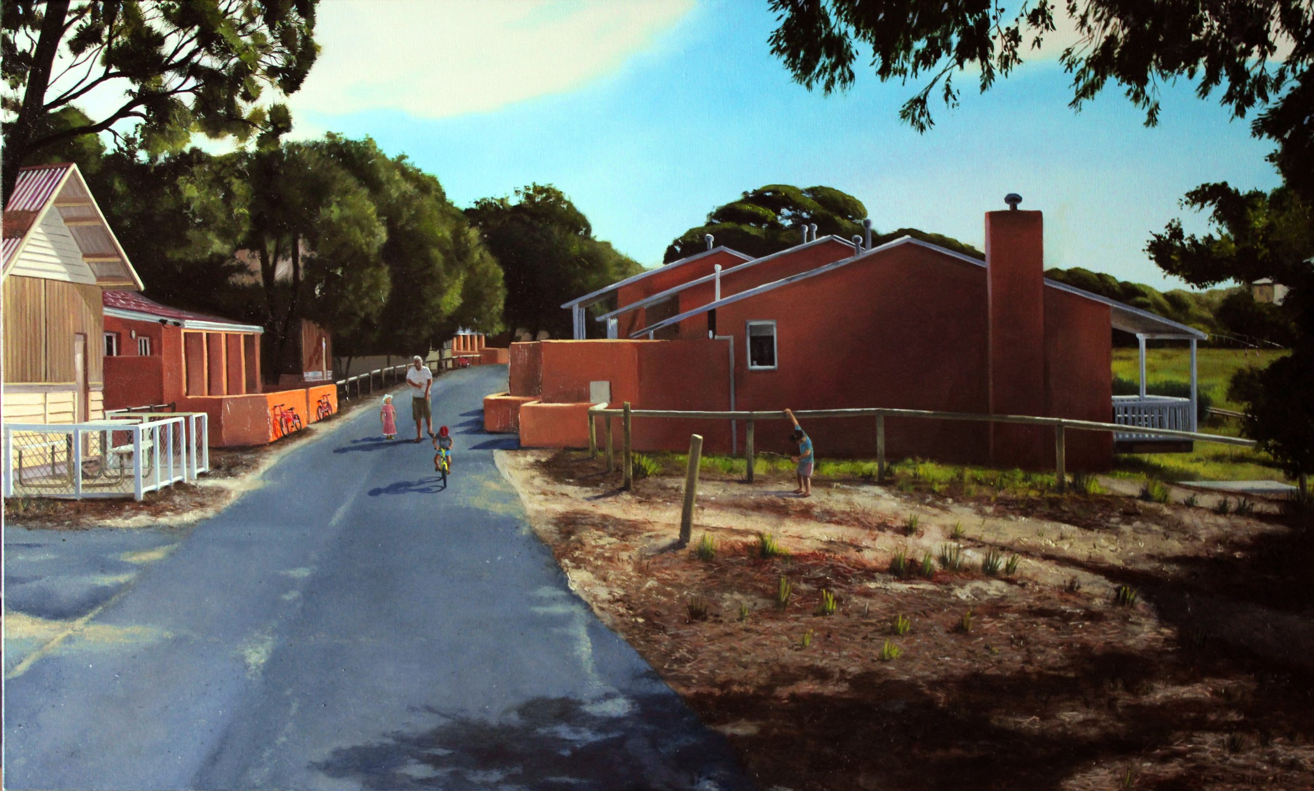 Original oil painting by Ben Sherar of the cottages on Vlamingh way Rottnest Island Perth WA