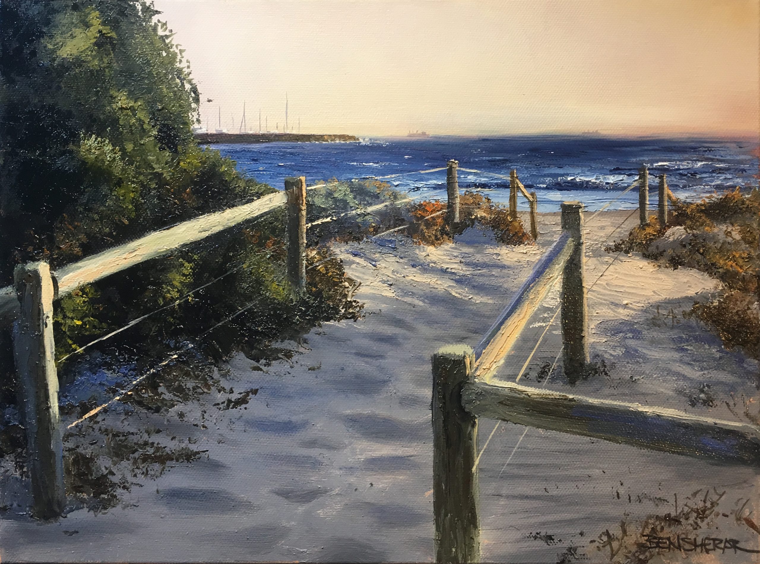 An original oil painting by artists Ben SHerar of Bathers beach in Fremantle Western Australia