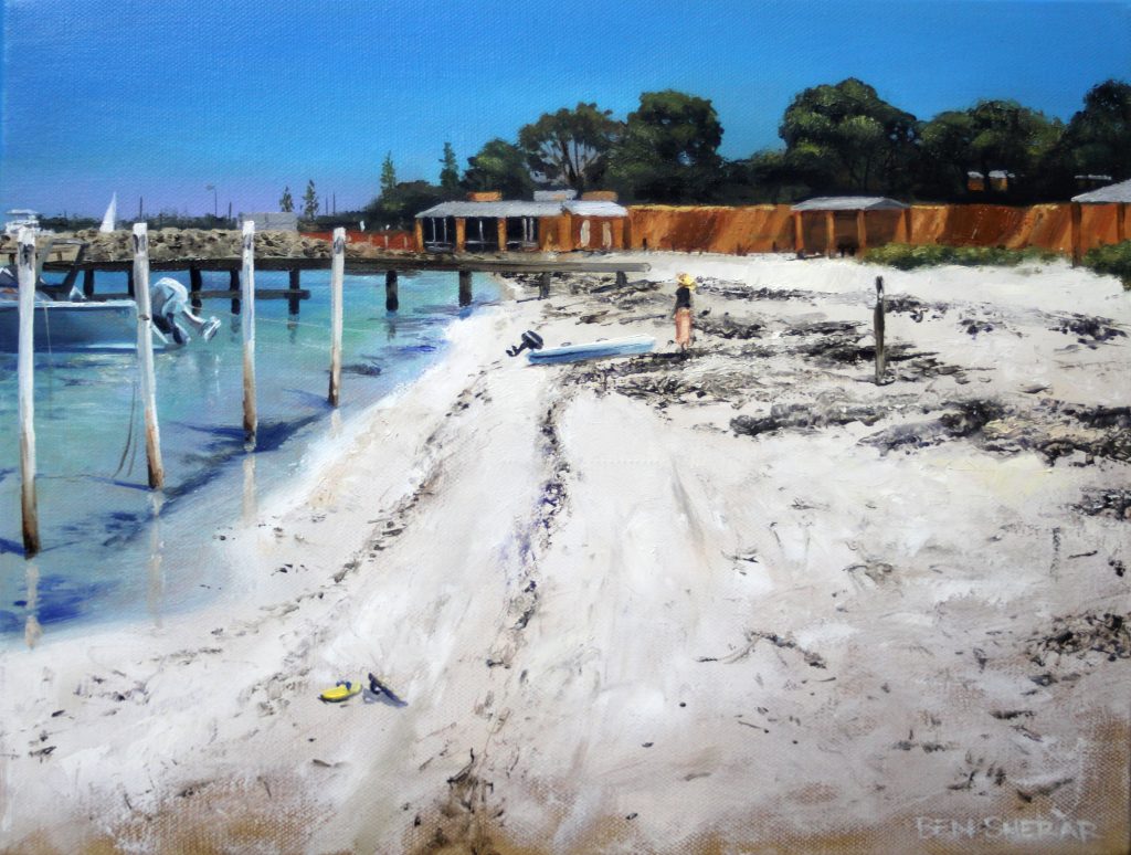 An original oil painting by Artist Ben Sherar of Thomson Bay at Rottnest Island