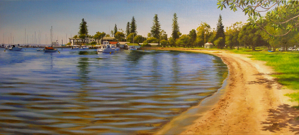 Morning light at Freshwater Bay original oil painting