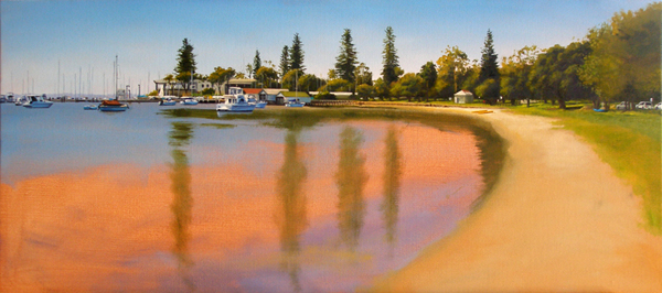 Morning light at Freshwater Bay original oil painting progress photo