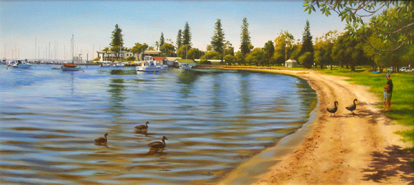 Morning light at Freshwater Bay original oil painting by Ben Sherar