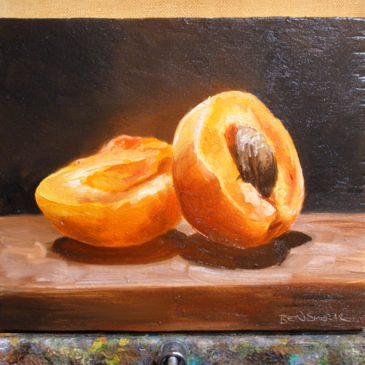 3 small fruit still life paintings