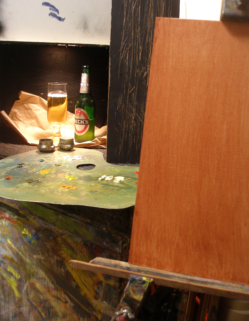 A still life setup with Becks beer