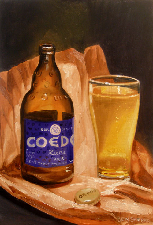 A painting of a coedo brewery beer