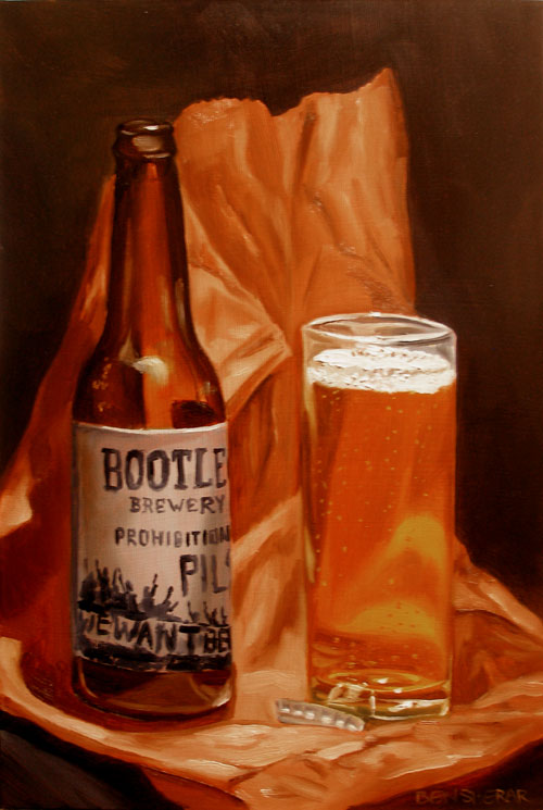 A painting of a Pilsner beer bottle