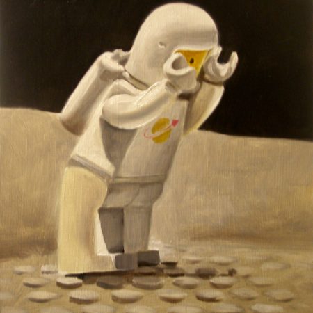 a painting of a plastic spaceman toy