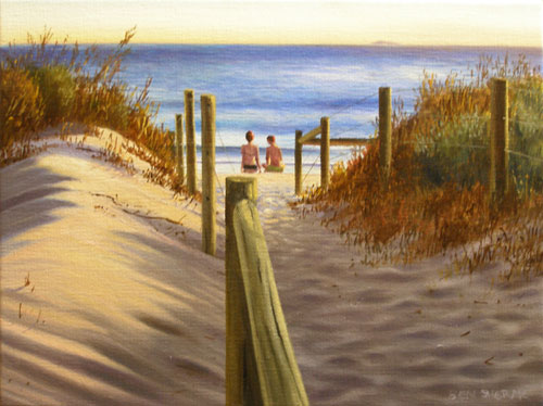 An original painting by Ben Sherar of Bathers beach in Fremantle