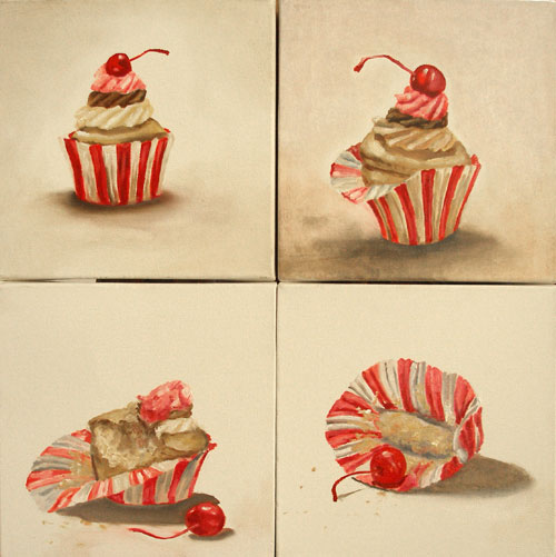 Four paintings of a little cucake