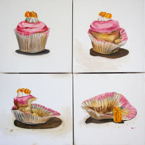 Four paintings of a little cucake